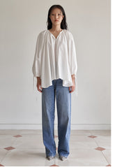 Elegant Puff Sleeve Linen Blouse With Drawstring Detail And Relaxed Silhouette For Women