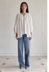 Elegant Puff Sleeve Linen Blouse With Drawstring Detail And Relaxed Silhouette For Women