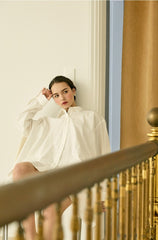 Oversized Cotton Poplin Shirt Dress with Pointed Collar and Long Sleeves for Modern Minimalism