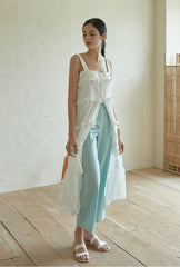 Sleeveless Cotton Dress with Ruffle Detailing and Flowy Silhouette, Ideal for Summer Wear