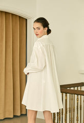 Oversized Cotton Poplin Shirt Dress with Pointed Collar and Long Sleeves for Modern Minimalism