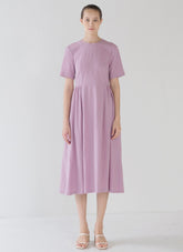 Short-Sleeve Linen Midi Dress With Gathered Waist And Lightweight Fabric For Effortless Style