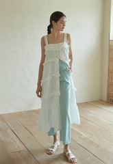 Sleeveless Cotton Dress with Ruffle Detailing and Flowy Silhouette, Ideal for Summer Wear