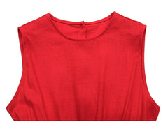 Sleeveless Linen Midi Dress With Fitted Bodice And Flowy Skirt