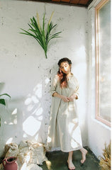 Vestido largo Elaine de lino y algodón con volantes