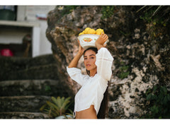 Linen Peasant Crop Top with Drawstring Neckline and Puff Sleeves