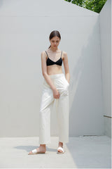 High-Waisted Wide-Leg Linen Pants with Tailored Fit and Elastic Back Waistband