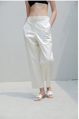 High-Waisted Wide-Leg Linen Pants with Tailored Fit and Elastic Back Waistband