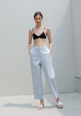 High-Waisted Wide-Leg Linen Pants with Elastic Waistband and Front Patch Pockets