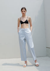 High-Waisted Wide-Leg Linen Pants with Elastic Waistband and Front Patch Pockets