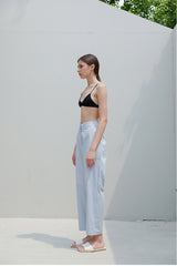 High-Waisted Wide-Leg Linen Pants with Elastic Waistband and Front Patch Pockets