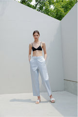 High-Waisted Wide-Leg Linen Pants with Elastic Waistband and Front Patch Pockets
