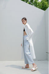 High-Waisted Wide-Leg Linen Pants with Elastic Waistband and Front Patch Pockets