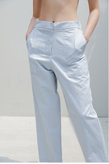 High-Waisted Wide-Leg Linen Pants with Elastic Waistband and Front Patch Pockets
