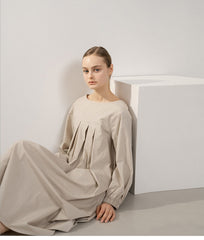 Elegant Sleeveless Linen Maxi Dress with Gathered Back and Flowy A-Line Silhouette