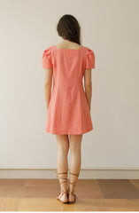 Linen Mini Dress with Puff Sleeves and Button-Front Detail for Feminine Summer Style