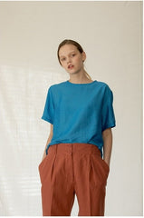 Relaxed Fit Women’s Linen T-Shirt with Short Sleeves and Lightweight Breathable Fabric