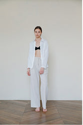 High-Waisted Wide-Leg Linen Pants with Elastic Back Waistband for Effortless Comfort