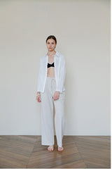 High-Waisted Wide-Leg Linen Pants with Elastic Back Waistband for Effortless Comfort