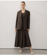 Tailored Longline Button-Front Linen Blazer with Notched Lapels and Belt Detail
