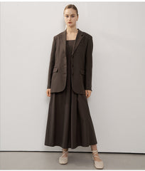Tailored Longline Button-Front Linen Blazer with Notched Lapels and Belt Detail