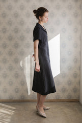 Short-Sleeve Linen Shirt Dress With Front Button Closure And A-Line Silhouette For Everyday Style