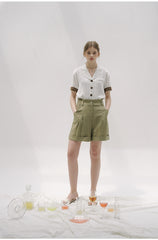 High-Waisted Linen Shorts with Pleated Front and Cuffed Hem for Effortless Summer Style