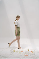 Short-Sleeve Linen Shirt With Contrast Trim And Button Front For Modern Summer Styling