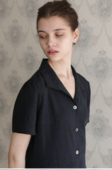 Short-Sleeve Linen Shirt Dress With Front Button Closure And A-Line Silhouette For Everyday Style