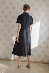 Short-Sleeve Linen Shirt Dress With Front Button Closure And A-Line Silhouette For Everyday Style