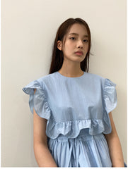 Sleeveless Ruffle Trim Midi Dress in Breathable Lightweight Linen with Adjustable Waist Tie