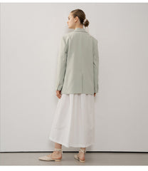 Tailored Longline Linen Blazer with Notch Lapels and Button Cuffs for Effortless Elegance