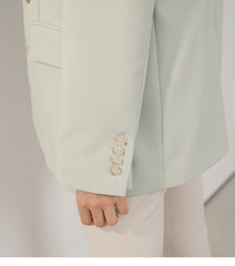 Tailored Longline Linen Blazer with Notch Lapels and Button Cuffs for Effortless Elegance