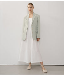 Tailored Longline Linen Blazer with Notch Lapels and Button Cuffs for Effortless Elegance
