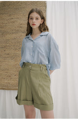 Striped Linen Shirt With Notched Collar And Button Front For A Polished Relaxed Silhouette