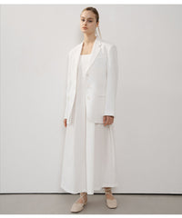 Tailored Longline Linen Blazer with Classic Notch Lapel and Button Cuffs for Women