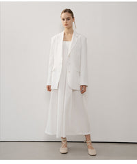 Tailored Longline Linen Blazer with Classic Notch Lapel and Button Cuffs for Women