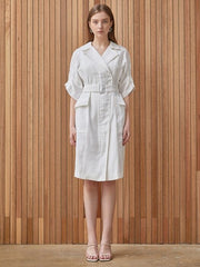 Sleeveless Linen Midi Dress with Waist Belt and Notched Lapel Collar for Elegant Summer Style