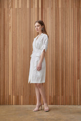 Sleeveless Linen Midi Dress with Waist Belt and Notched Lapel Collar for Elegant Summer Style