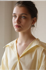 Classic Women’s Button-Up Linen Shirt with Oversized Collar and Balloon Sleeves