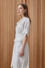 Sleeveless Linen Midi Dress with Waist Belt and Notched Lapel Collar for Elegant Summer Style