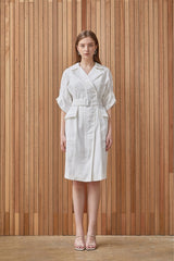 Sleeveless Linen Midi Dress with Waist Belt and Notched Lapel Collar for Elegant Summer Style