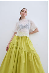 Linen Tiered Maxi Skirt with Ruffled Hem and Relaxed Fit
