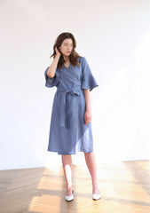 Wrap-Front Midi Dress in Lightweight Linen Fabric