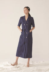 Double-Breasted Tailored Midi Dress In Breathable Premium Linen With Belt And Patch Pockets