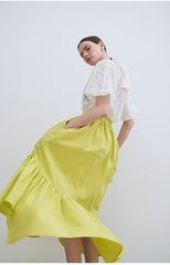 Linen Tiered Maxi Skirt with Ruffled Hem and Relaxed Fit