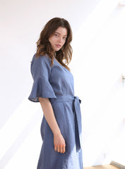 Wrap-Front Midi Dress in Lightweight Linen Fabric