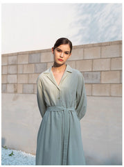 Belted Linen Shirt Dress with 3/4 Sleeves and Asymmetric Hem for Elegant Everyday Style