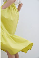 Linen Tiered Maxi Skirt with Ruffled Hem and Relaxed Fit