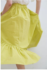 Linen Tiered Maxi Skirt with Ruffled Hem and Relaxed Fit